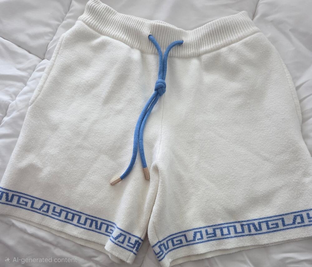 YoungLA Model 116 Cream Greek Key Towelling Shorts S